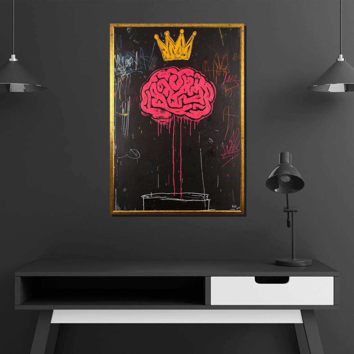 Pink Brain With Golden Crown Bold Graffiti Style Wall Poster - Image 4