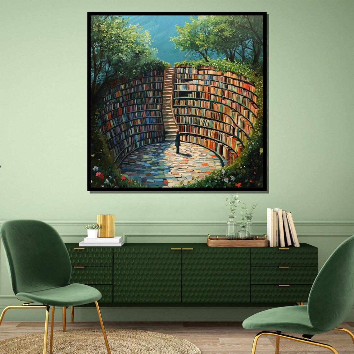 Enchanted Circular Library Book Sanctum Stairs Fantasy Art Poster - Image 3