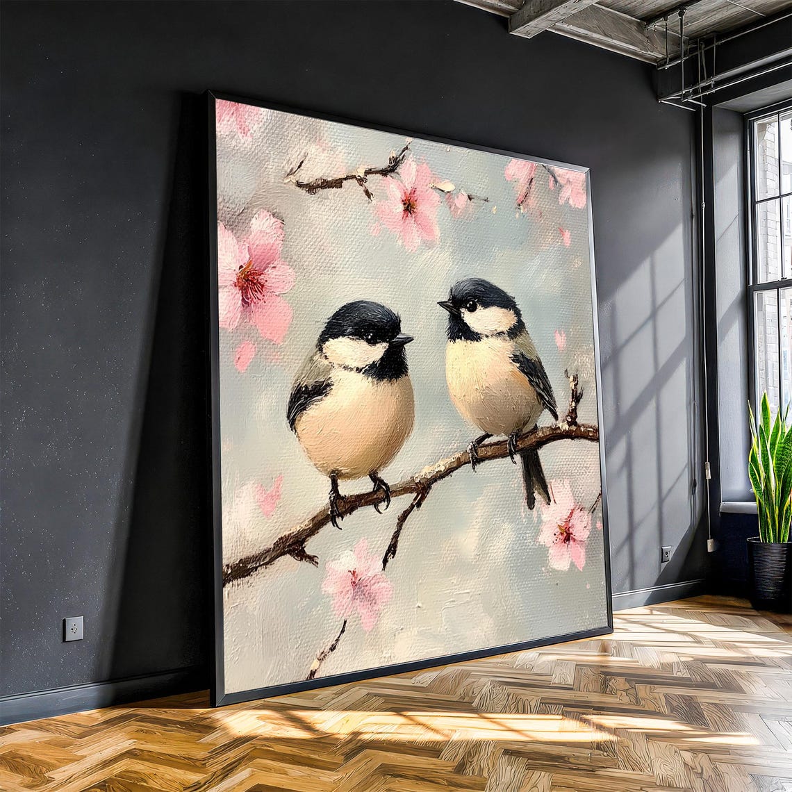 Sweet Chickadee Pair Cherry Blossom Branch Spring Birds Poster
