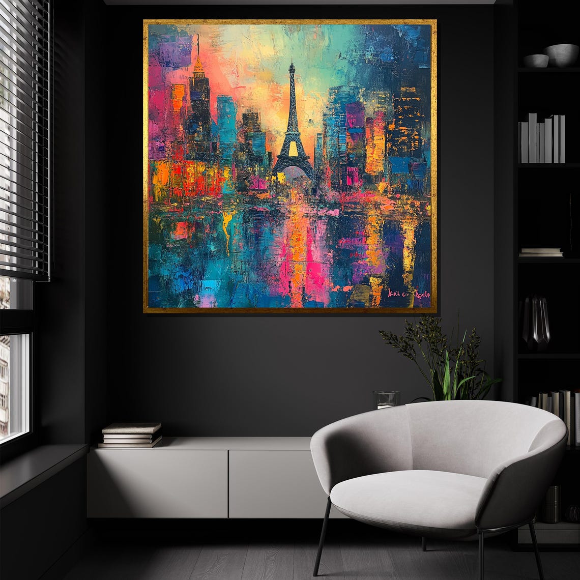 Eiffel Tower Cityscape, Mid-Century Modern Art Print - Image 4