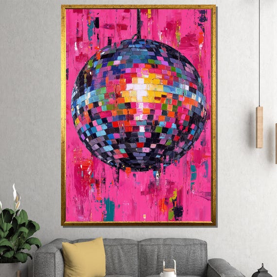 Vibrant Disco Ball Canvas Painting Ready To Hang Gift Boho Wall Art