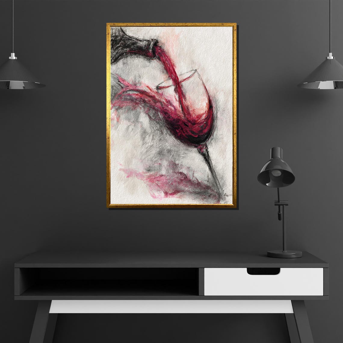 Red Wine Pouring Glass Minimalist Watercolor Sketch Art Poster - Image 2