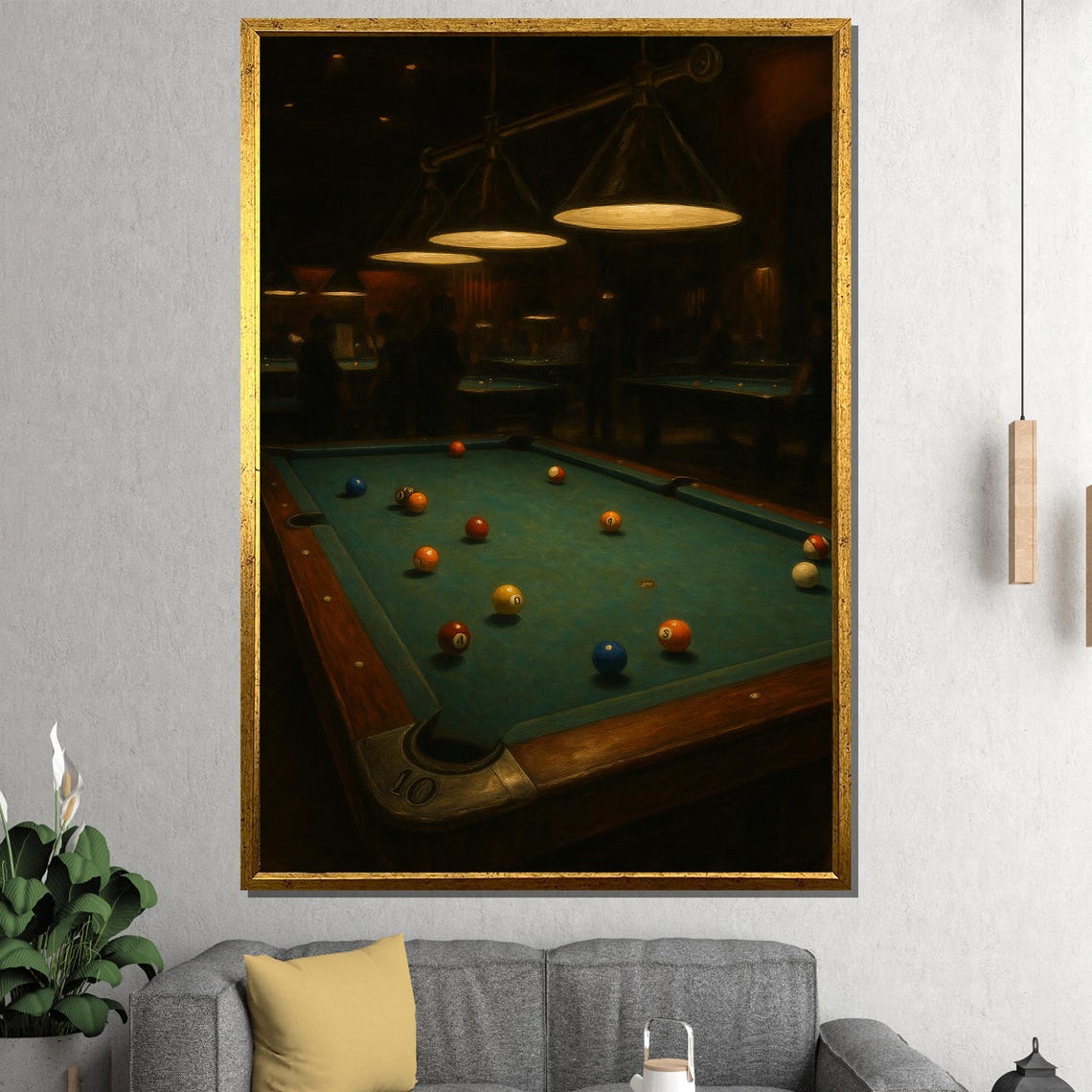 Moody Billiards Hall Green Pool Table Hanging Lamps Bar Art Poster - Image 4
