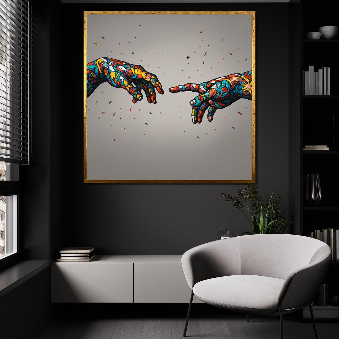 Surreal Mosaic Hands Reaching Connection Boho Abstract Art Poster - Image 3