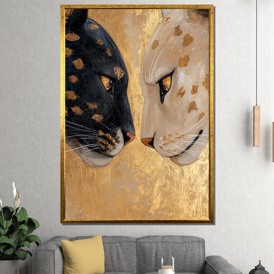 Leopard Panther Face Canvas Painting Dramatic Wildlife Art Ready To Hang Gift For Animal Lovers - Image 2