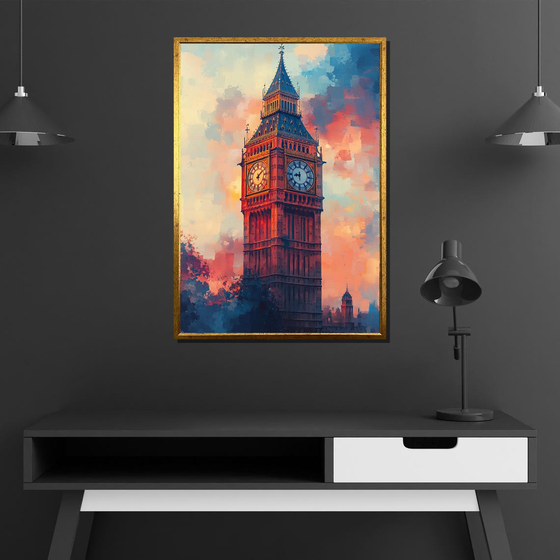 Big Ben London Sunset Vibrant Impressionist Clock Tower Poster - Image 2