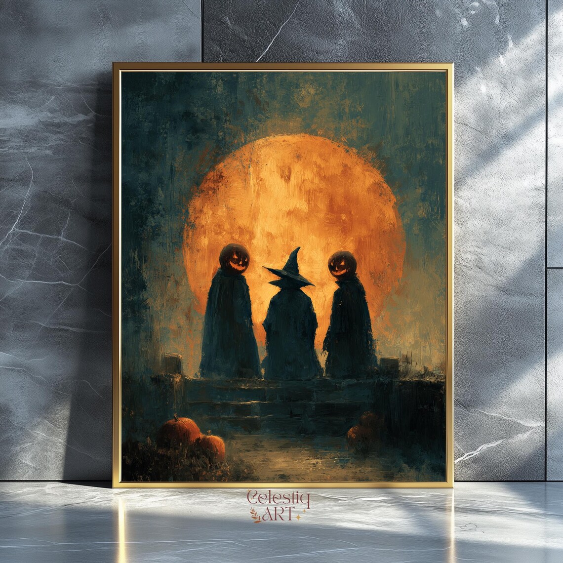 Moody Pumpkin Family Art Print Spooky Halloween Decor