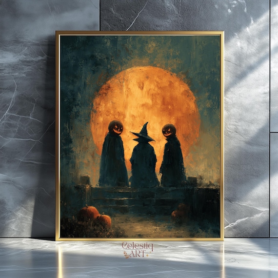 Moody Pumpkin Family Art Print Spooky Halloween Decor