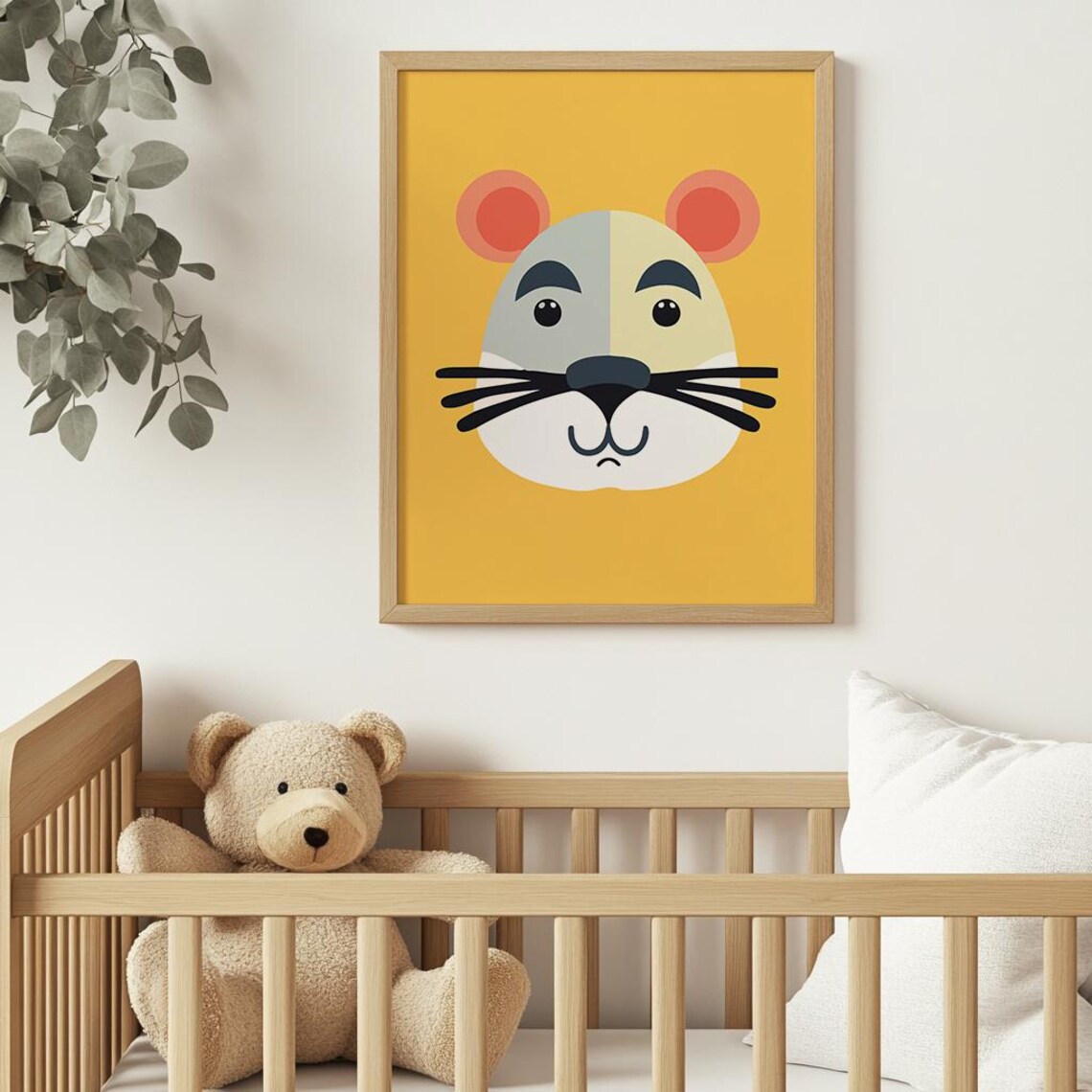 Minimalist Mouse Face On Yellow Nursery Kids Room Animal Art Poster - Image 2