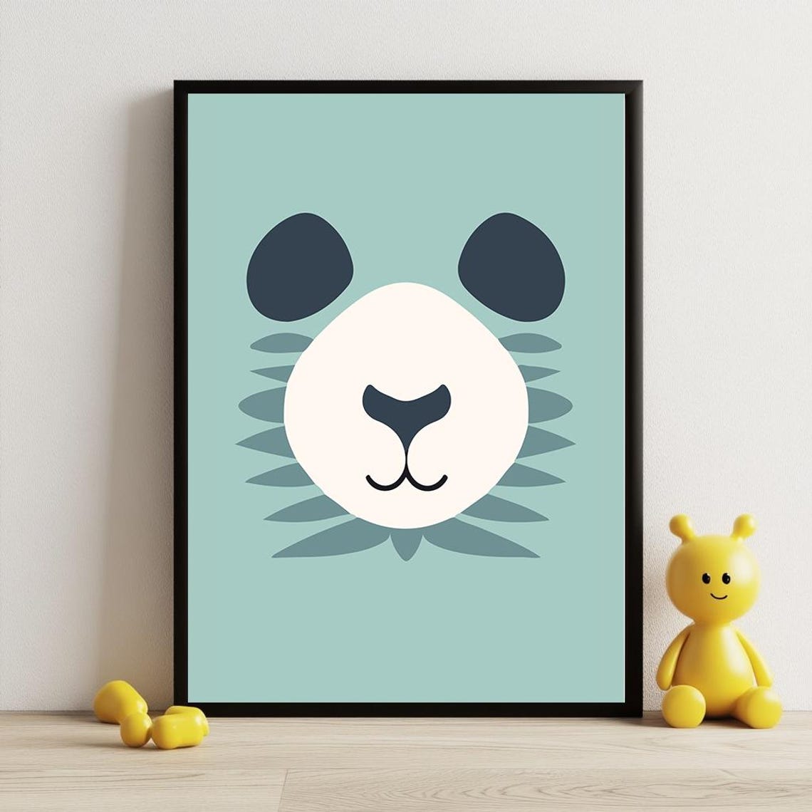 Minimalist Panda Face On Teal Nursery Kids Room Animal Art Poster - Image 3