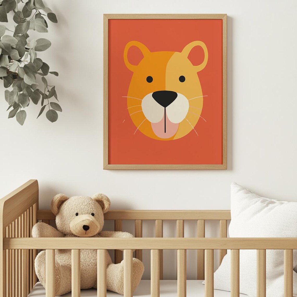 Playful Lion Face Terracotta Background Cute Nursery Kids Room Wall Art Poster - Image 2