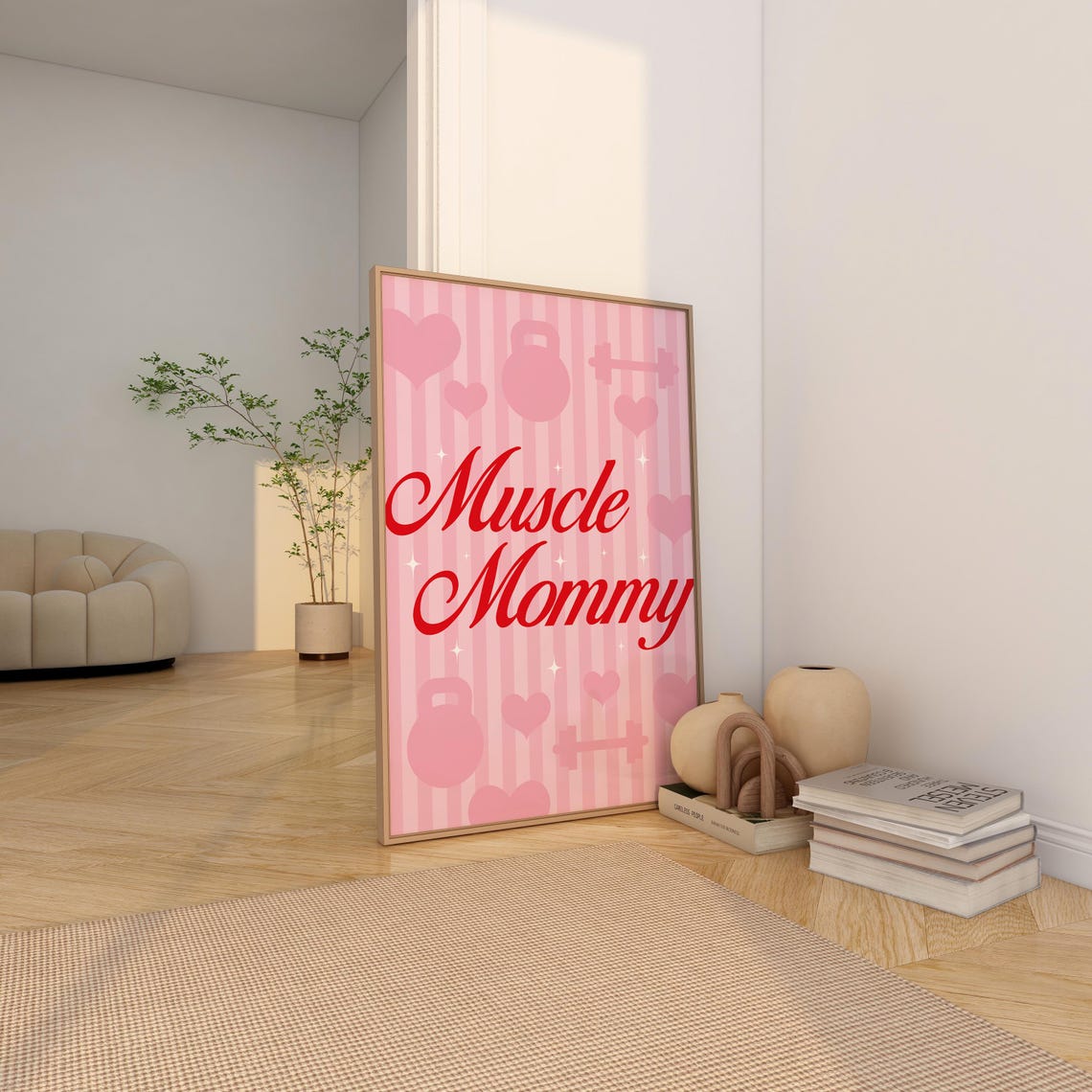 Muscle Mommy Poster Pink And Red Girls Gym Decor Trendy Gym Wall Art Pink Girls Gym Poster Girly Pink And Red Wall Print - Image 3