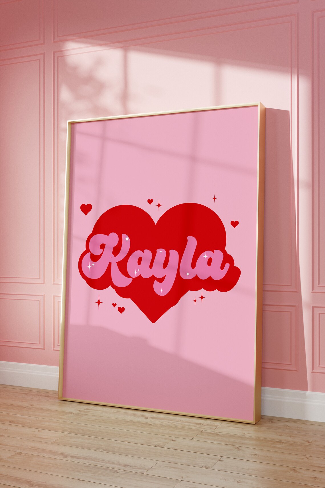 Personalized Custom Name Retro Heart Sparkle Pink Bedroom Girl Poster - Image 3