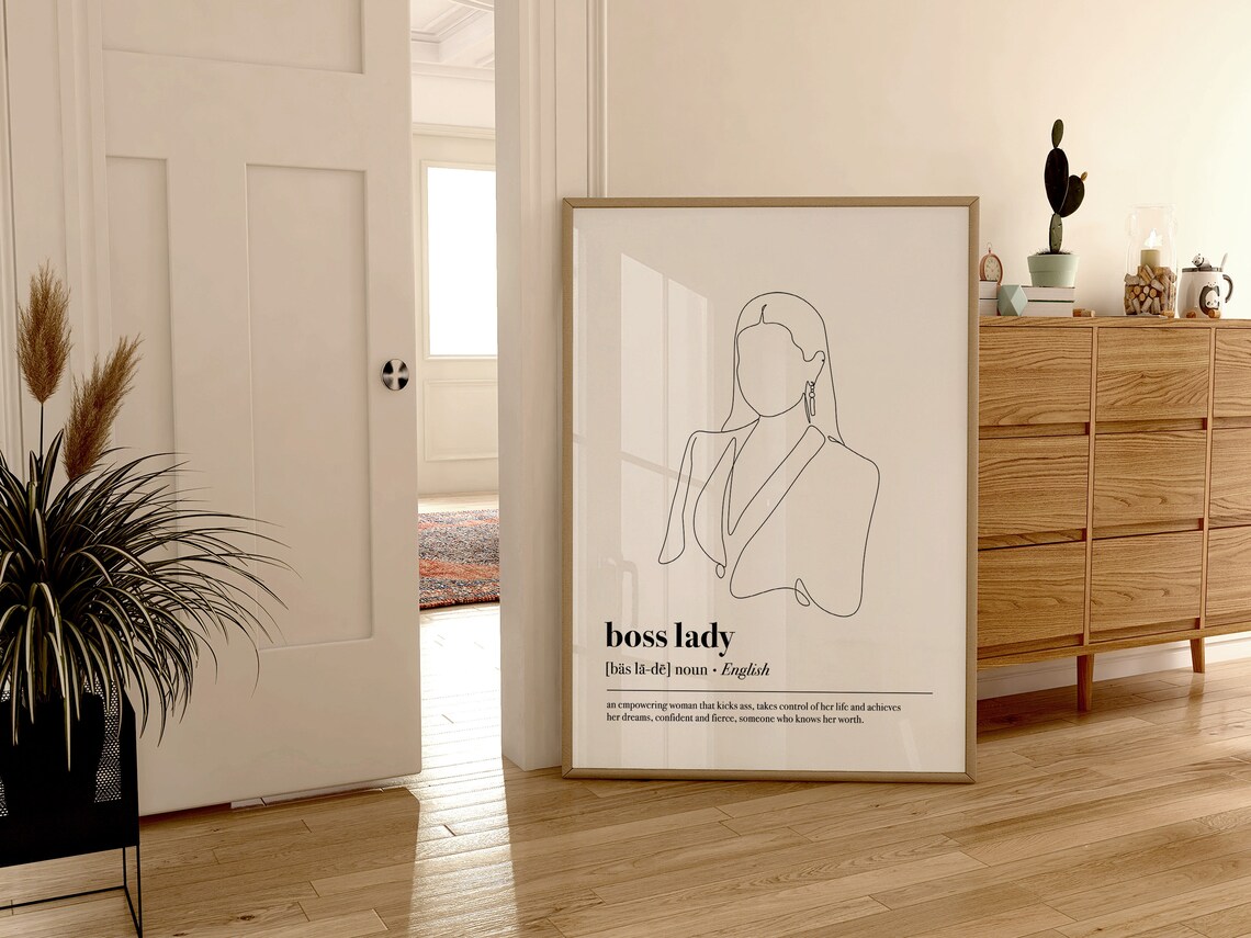 Boss Lady Dictionary Definition Line Art Empowering Women Poster - Image 2