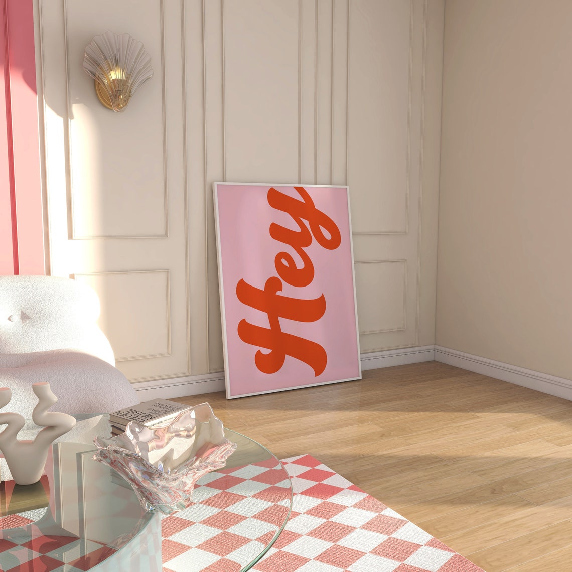 Hey Retro Red Script Pink Bold Welcome Hallway Wall Art Poster - Image 2