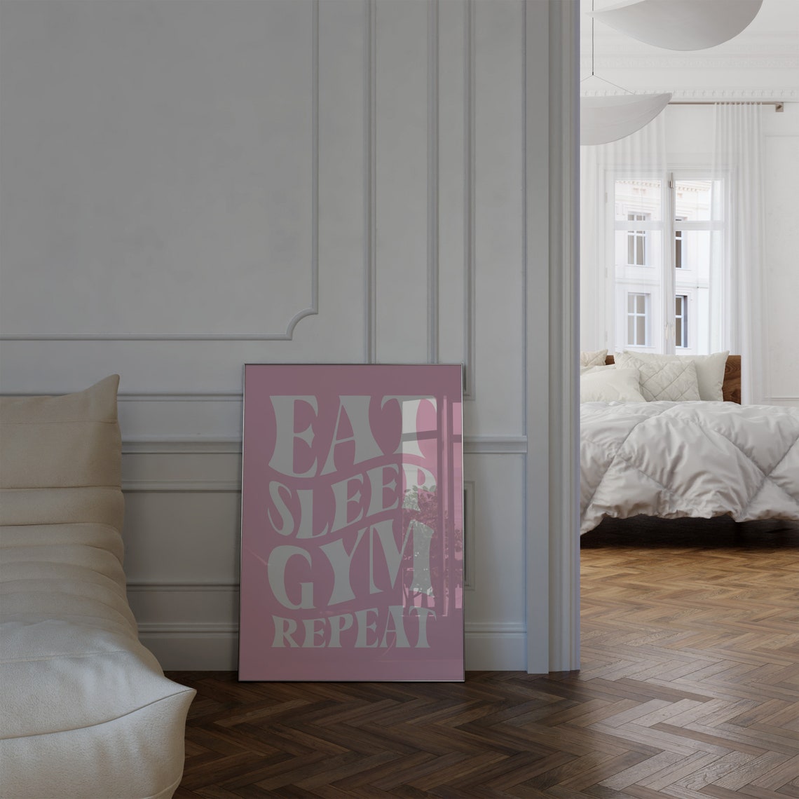 Eat Sleep Gym Repeat Poster Girls Gym Print Pink Gym Girl Wall Art Pink Gym Girl Room Decor Pink Trendy Gym Girl Poster Pink Gym Girl Gift - Image 2