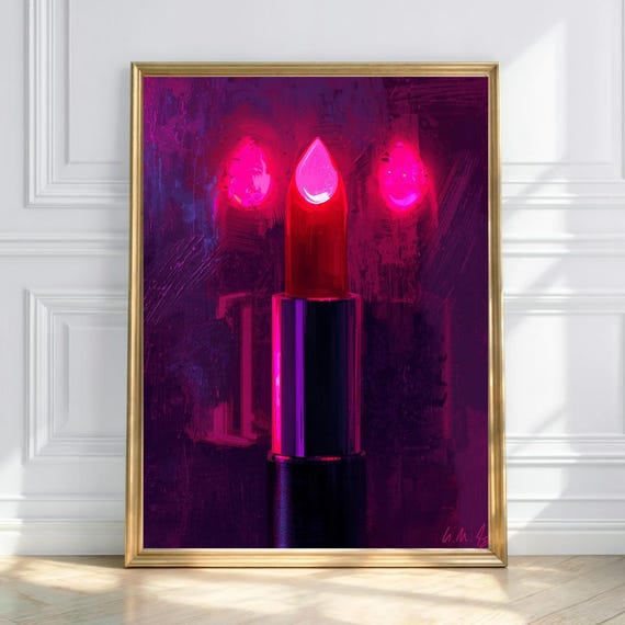 Neon Lipstick Wall Art Bold Beauty Print 80s Glamour Vanity Dcor