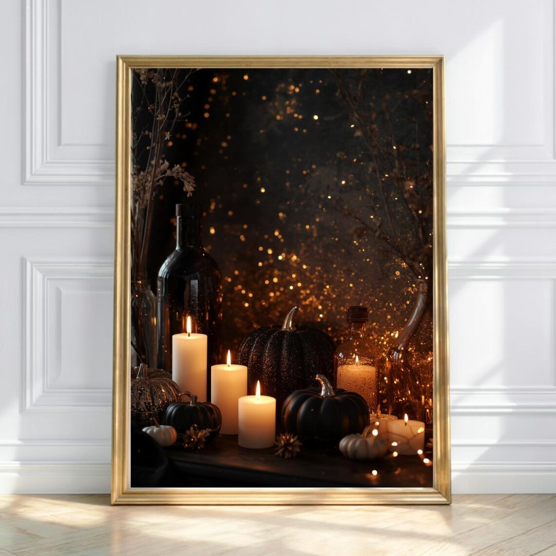 Gothic Halloween Wall Art Black Pumpkin Candle Decor