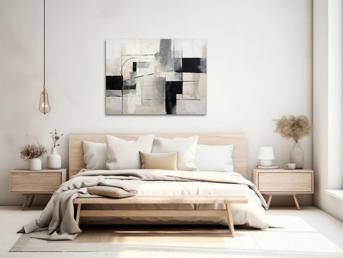 Black White Gray Geometric Abstract Blocks Minimalist Wall Art - Image 2