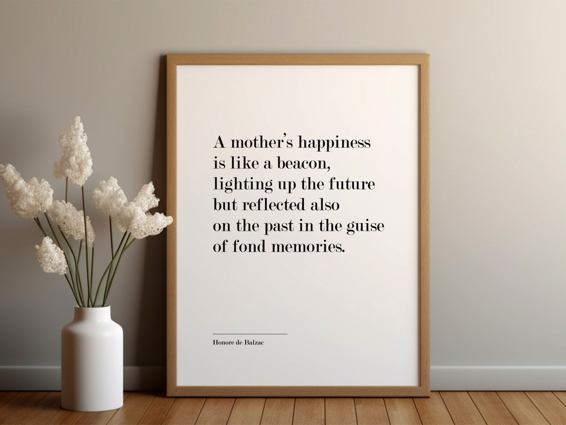 Honore de Balzac Mother Happiness Beacon Quote Minimalist Poster