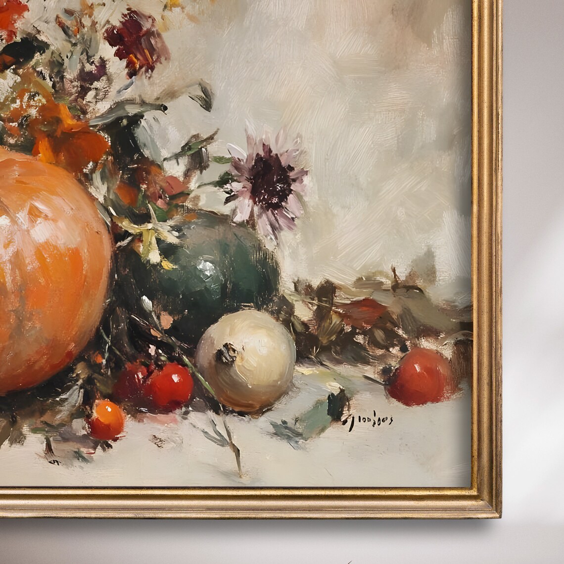Pumpkin With Sunflowers And Wildflowers Harvest Still Life Poster - Image 7