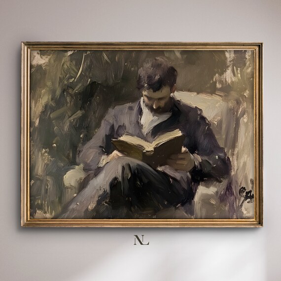 Man Reading In Armchair Surrounded By Garden Light Painting Poster