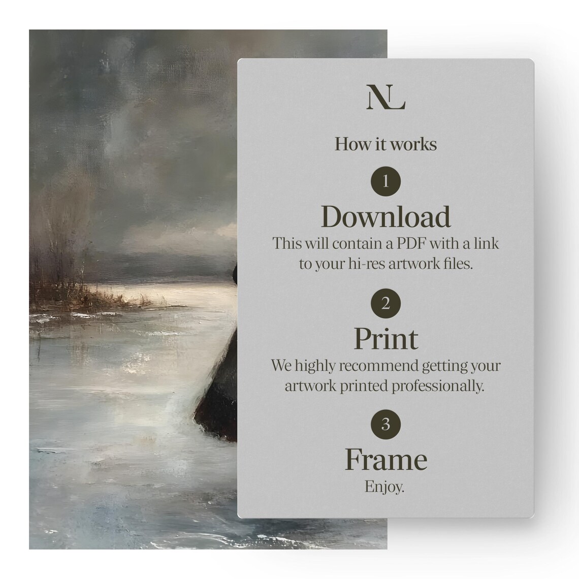 Woman Ice Skating Frozen Lake Dramatic Winter Sky Painting Poster - Image 6