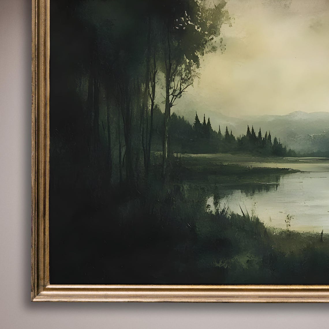 Dark Moody Forest Lake Moonlit Dusk Landscape Painting Poster - Image 8
