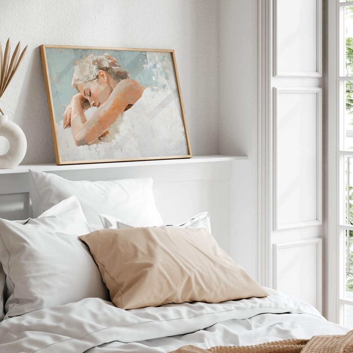 Sleeping Woman Resting On Her Arm Soft Peach Tones Painting Poster - Image 3