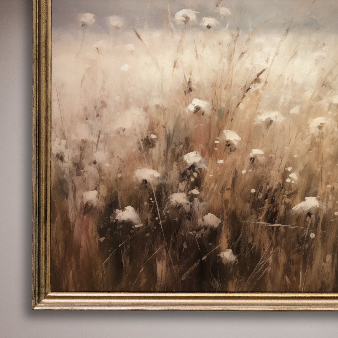 Windblown Meadow White Wildflowers Golden Grass Landscape Poster - Image 8