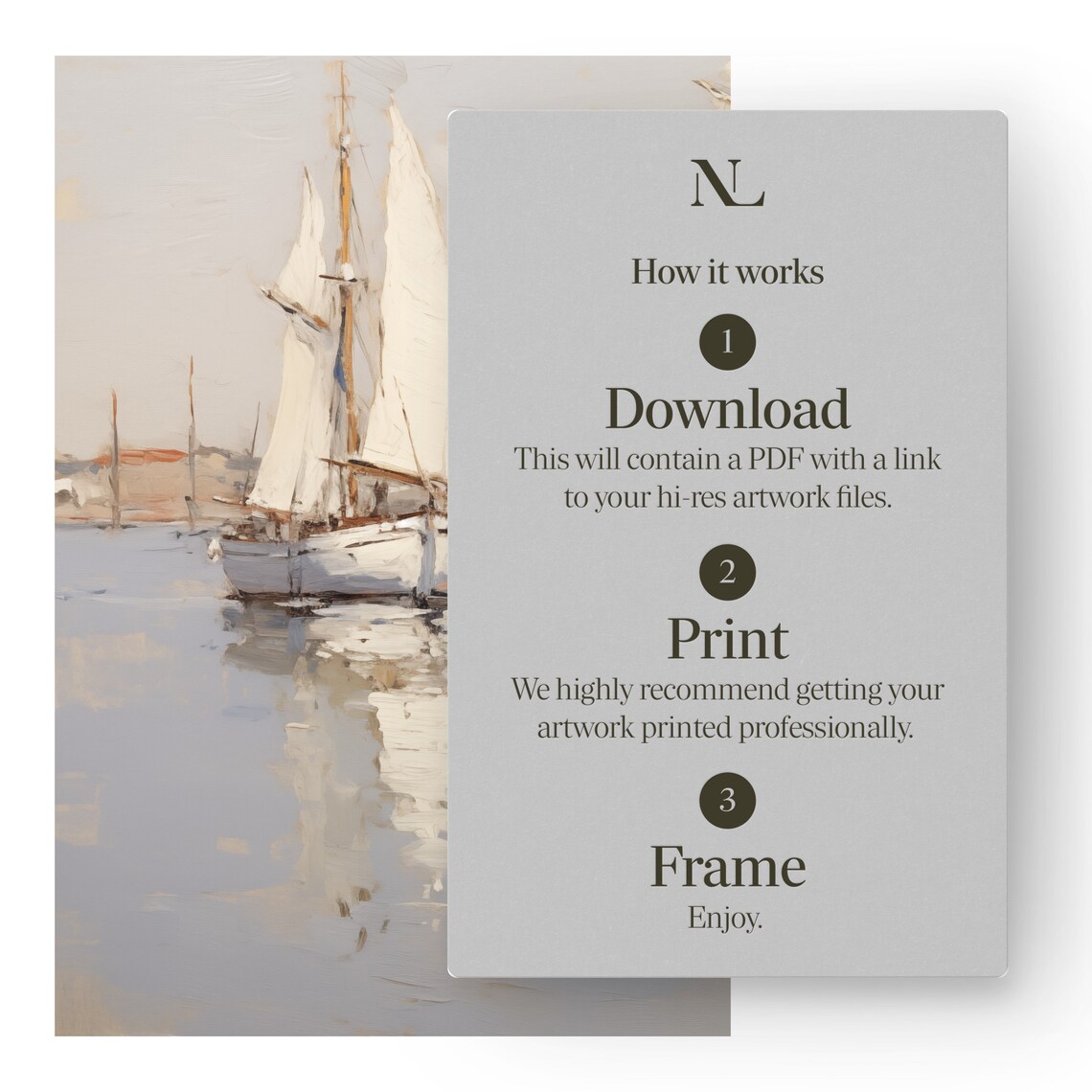 Two Sailboats Calm Harbor White Sails Serene Seascape Poster - Image 3