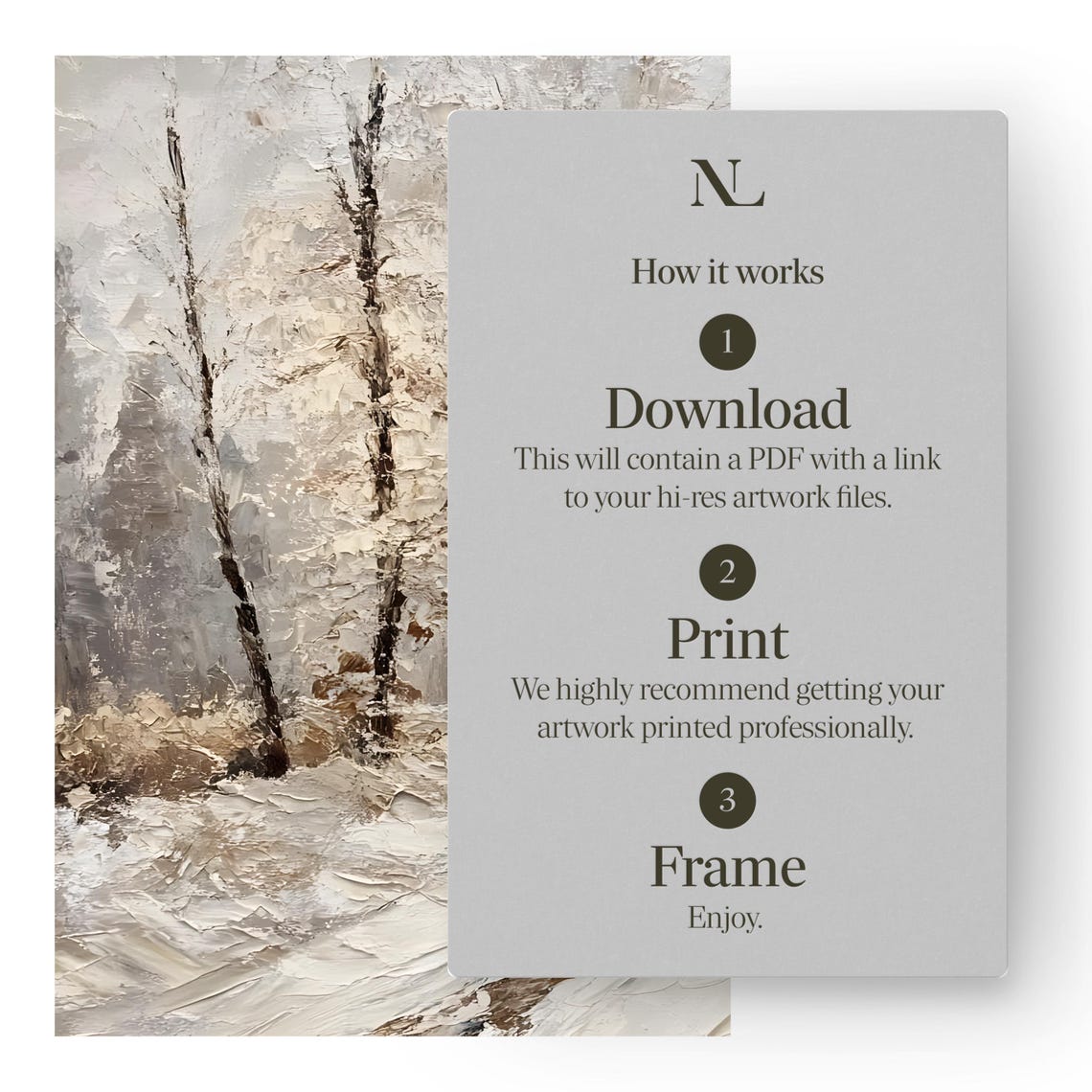 Snowy Forest Path With Birch Trees Winter Oil Painting Style Poster - Image 4