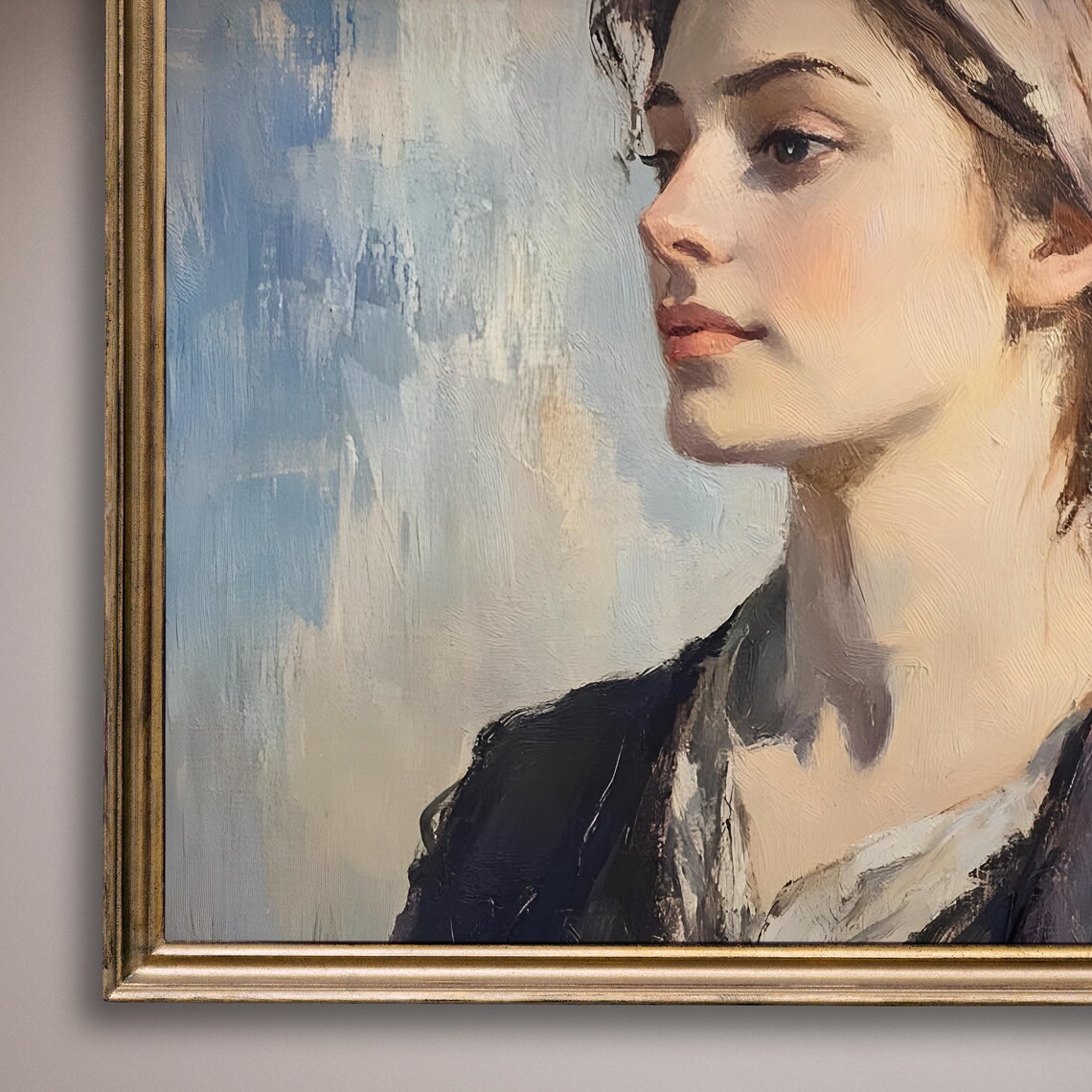 Woman In Pink Headscarf Profile Impressionist Portrait Painting Poster - Image 8