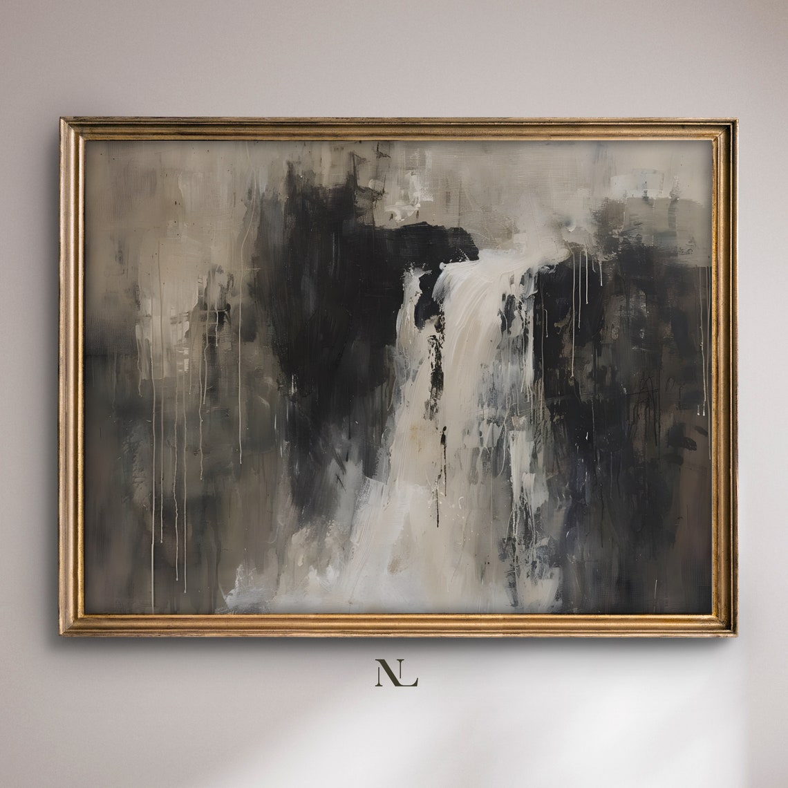 Abstract Waterfall Black And White Modern Dripping Artwork Poster