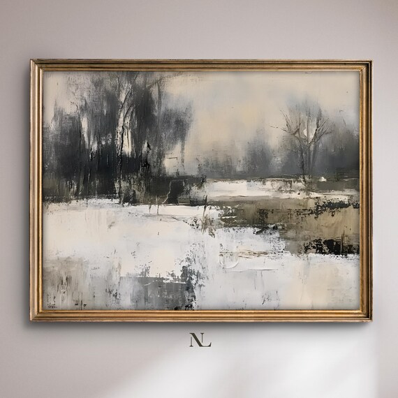 Abstract Snowy Field Dark Trees Muted Monochrome Winter Poster