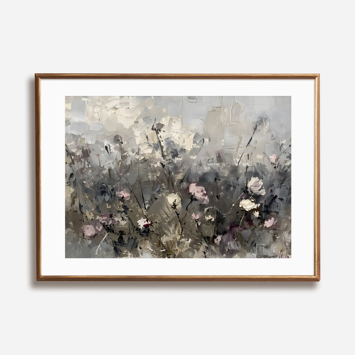 Abstract Floral Painting In Soft Grey And Pink Impasto Style Poster - Image 3