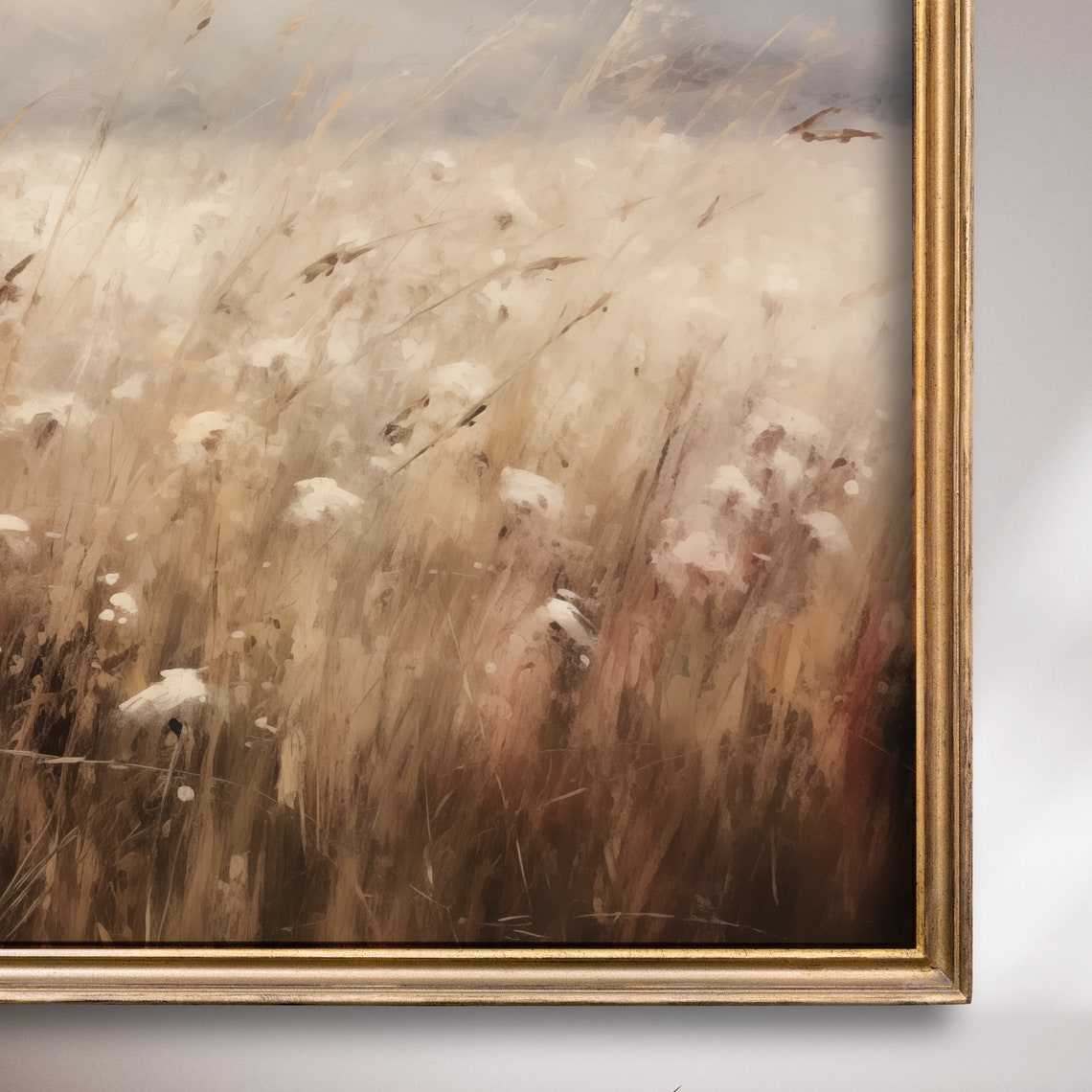 Windblown Meadow White Wildflowers Golden Grass Landscape Poster - Image 7