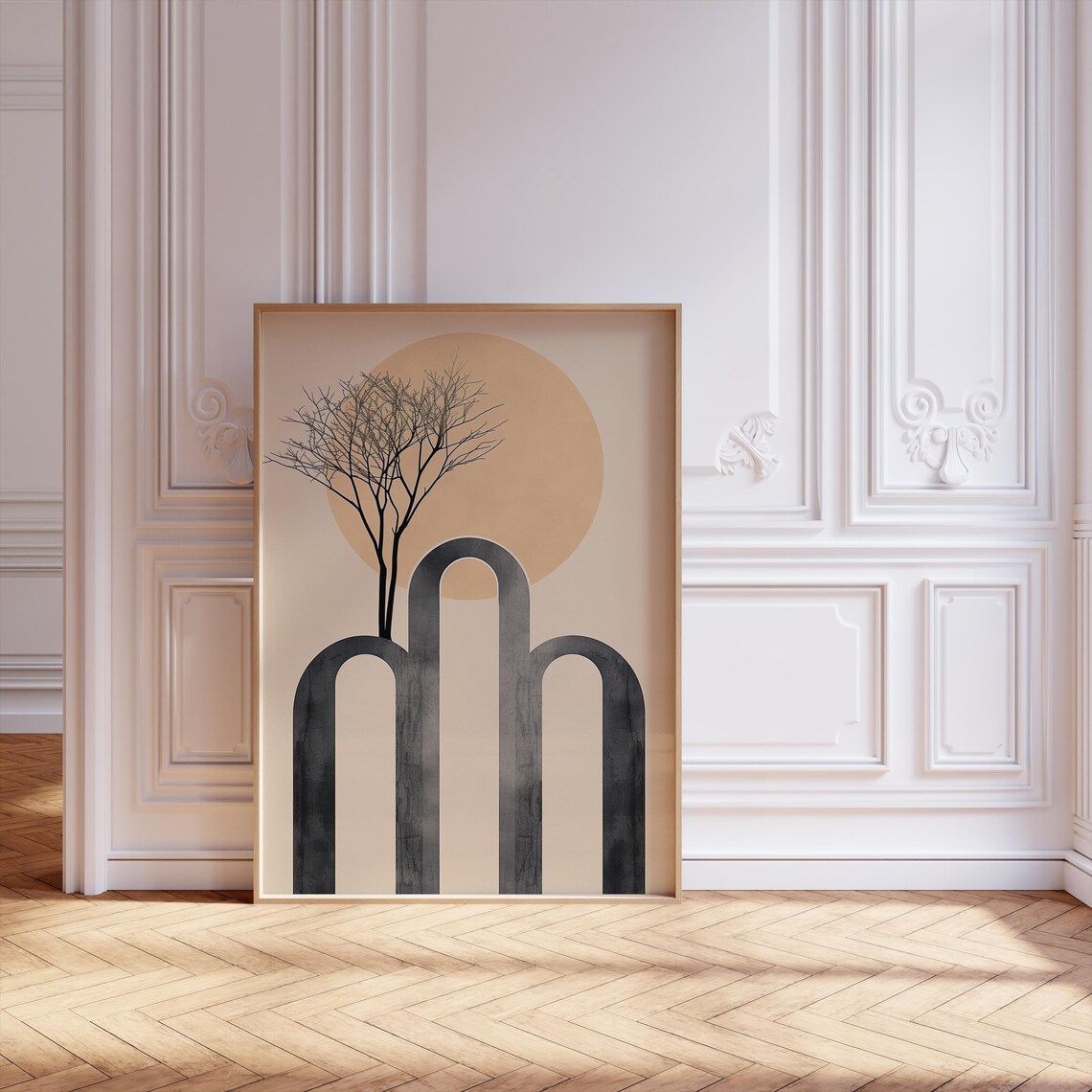 Minimalist Tree Silhouette With Arch And Sun
