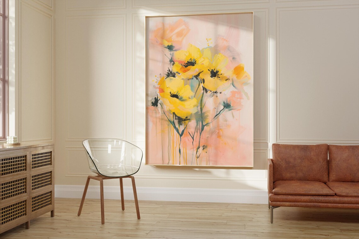 Minimalist Botanical Print, Golden Bloom Harmony - Image 2