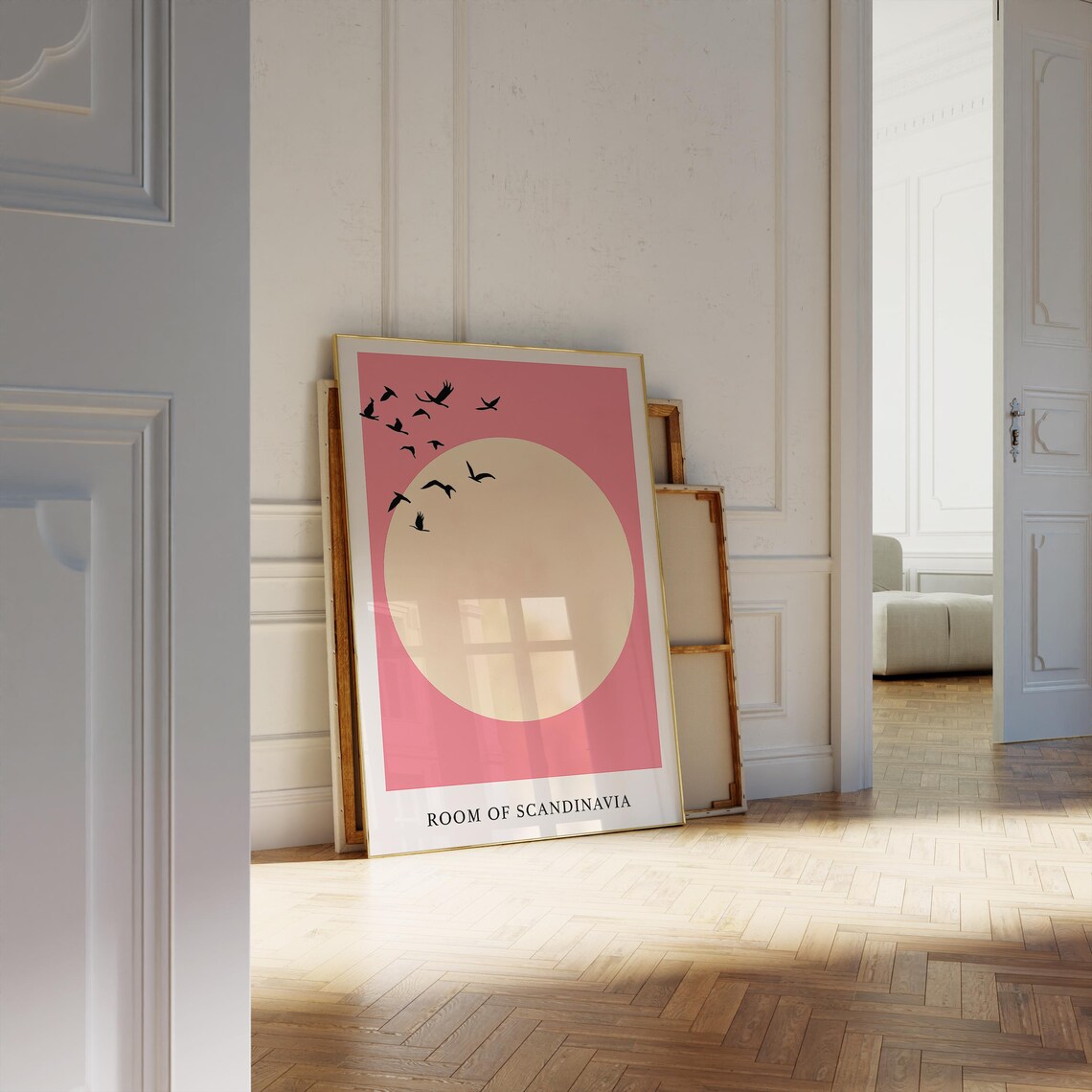 Japanese Minimalist Japandi Art Print, Pink Sky Birds - Image 4