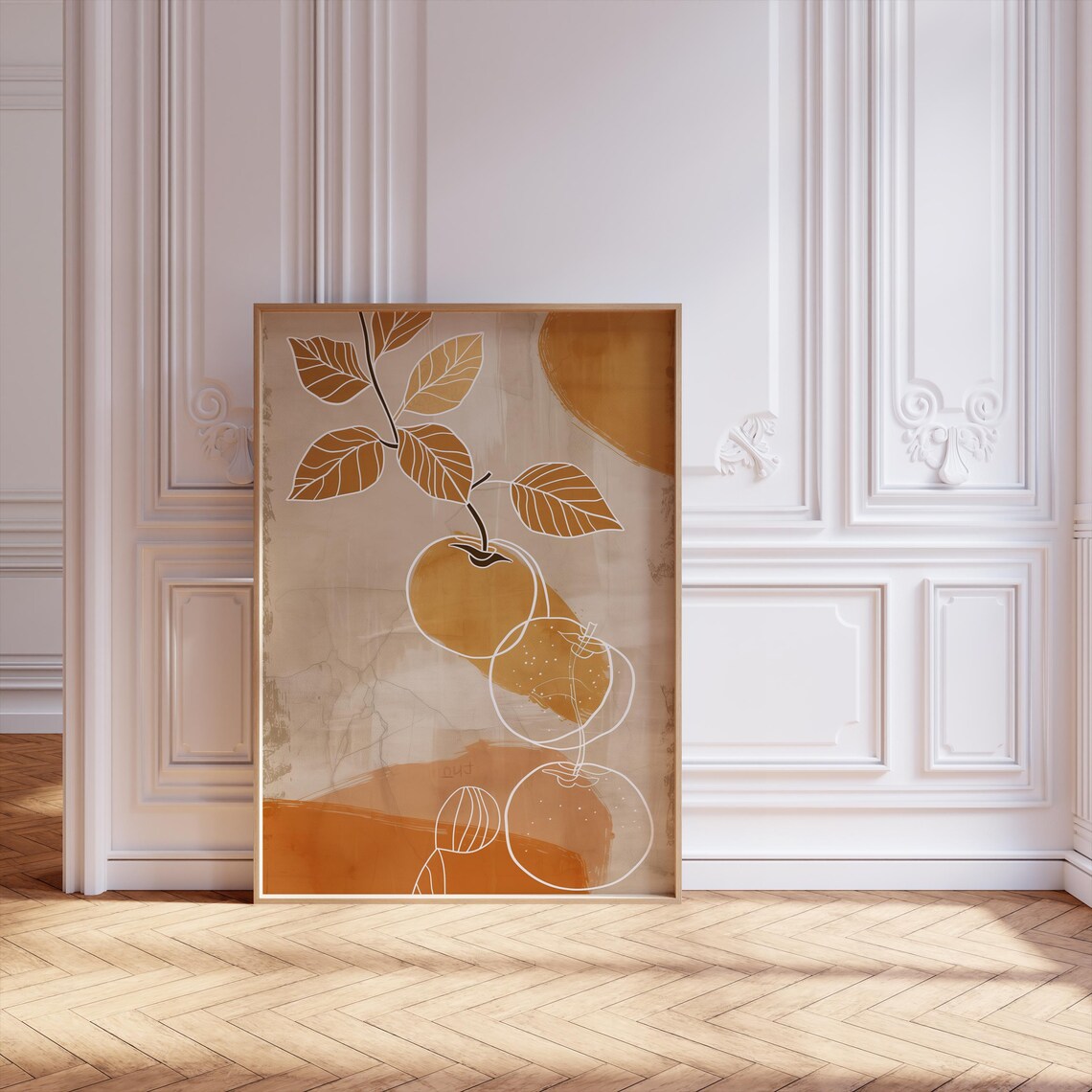 Scandinavian Minimalist Line Art Orange Fruit Composition