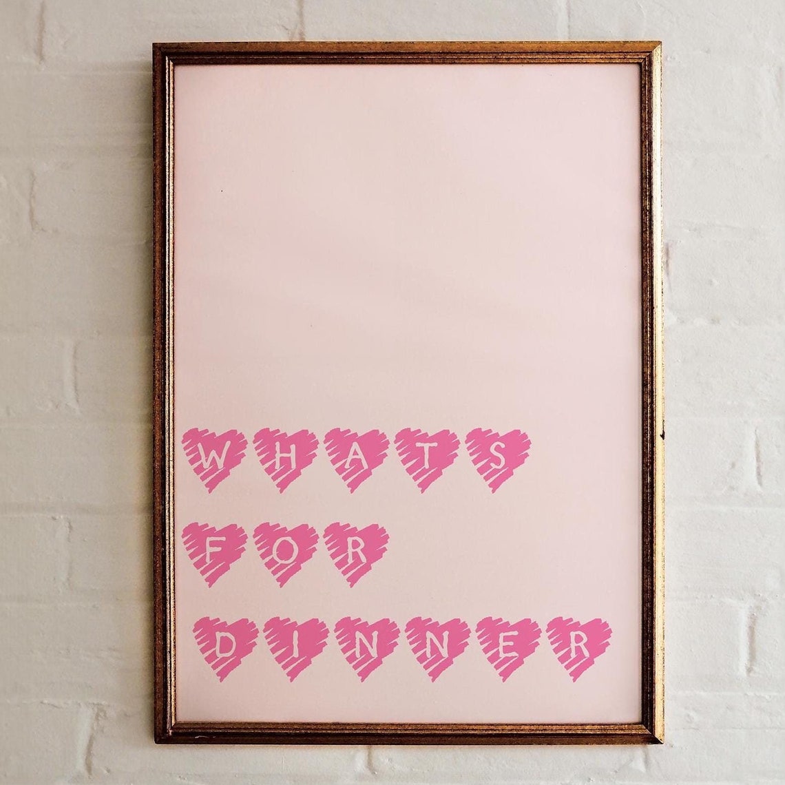Whats For Dinner Pink Hearts Cute Typography Kitchen Wall Poster