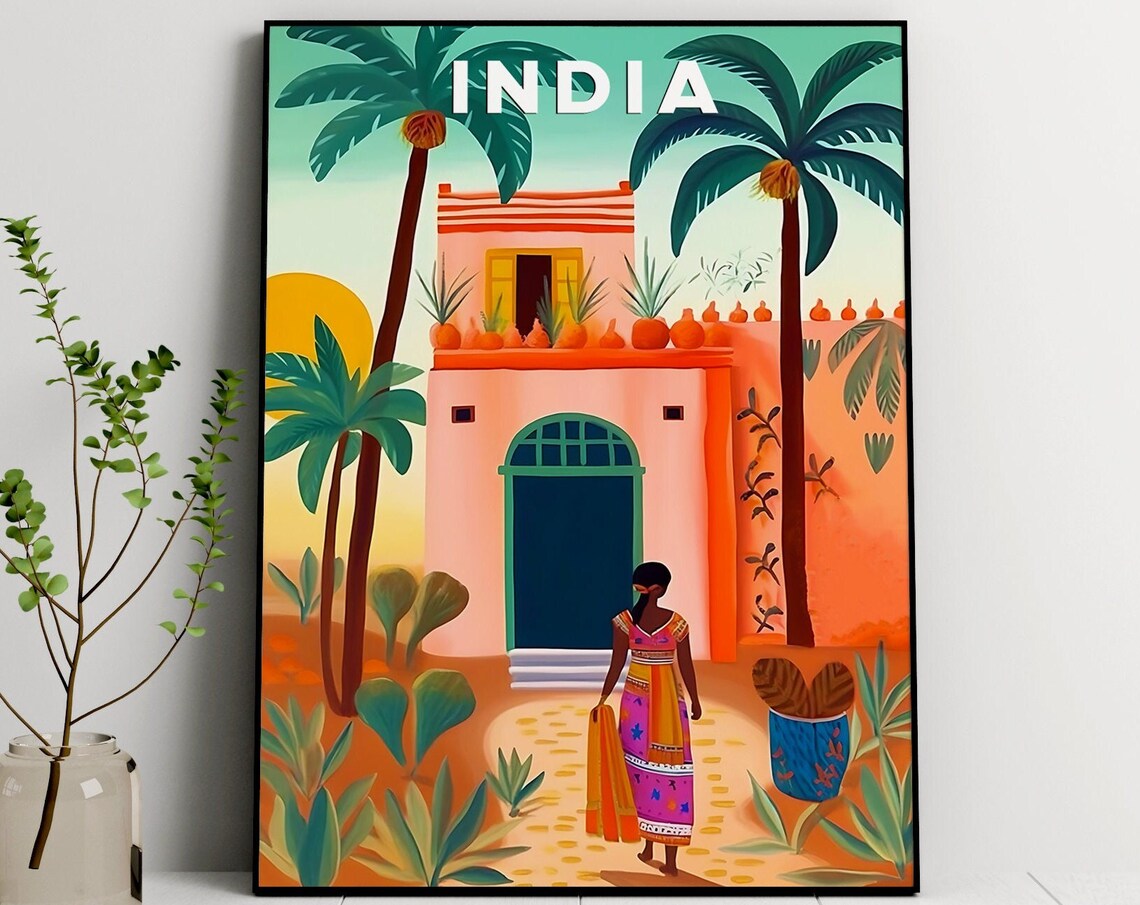 India Illustration Travel Poster, India Wall Art