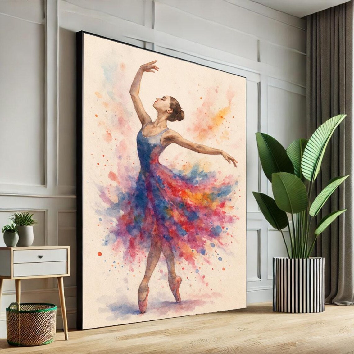 Elegant Ballerina Colorful Watercolor Dress Graceful Dance Poster