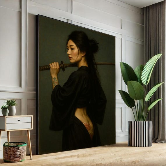 Mystical Samurai Woman Canvas Wall Art Print Dark Modern Living Room Decor Statement Piece