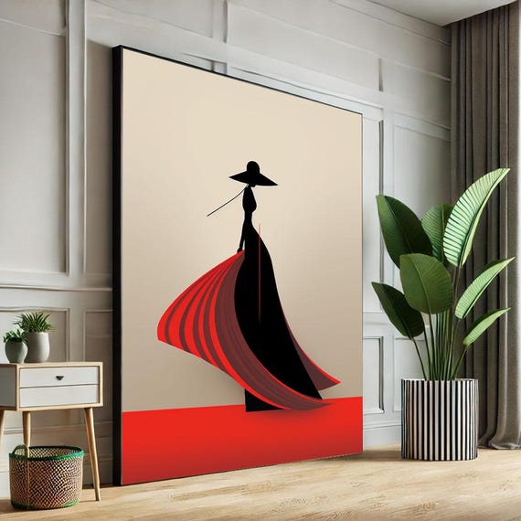 Elegant Fashion Silhouette Canvas Wall Art Print Minimalist Bedroom Decor Statement Piece