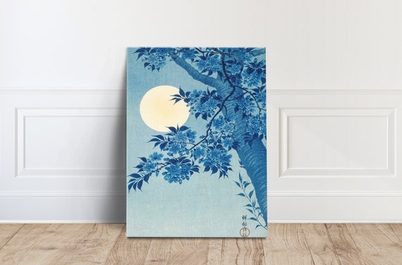 Blossoming Cherry On A Moonlit Night By Ohara Koson Vintage Poster Blue Print Japanese Art Canvas