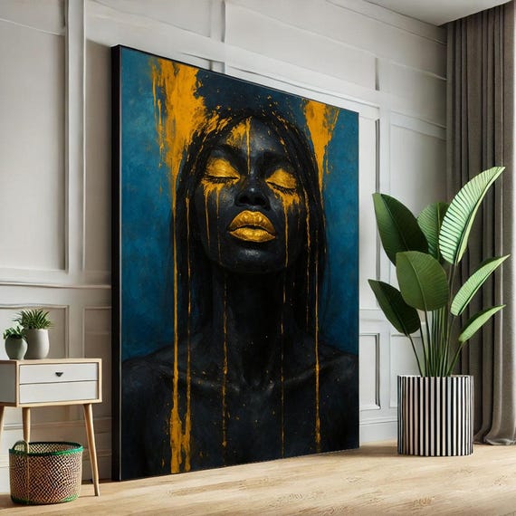 Bold African Woman Portrait Canvas Wall Art Print Modern Living Room Decor Statement Piece