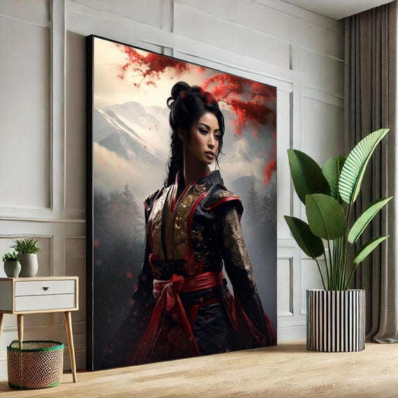 Elegant Samurai Woman Canvas Wall Art Print Asianinspired Living Room Decor Statement Piece