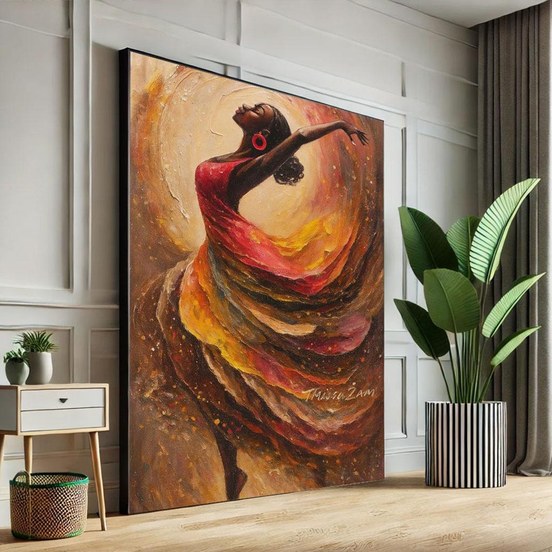 Dramatic African Dancer Flowing Red Dress Passion Art Poster